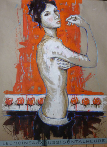 Peinture intitulée "les moineaux aussi…" par Catherine Cornec, Œuvre d'art originale