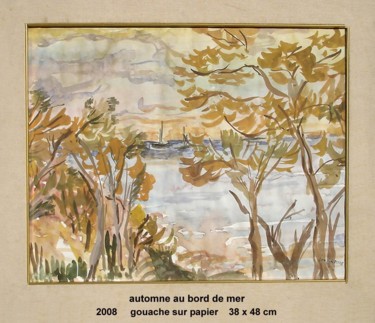 Peinture intitulée "automne au bord de…" par Ioana, Œuvre d'art originale, Gouache