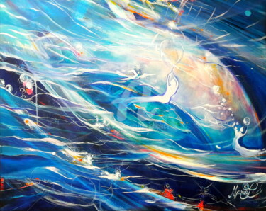 "COURANT D'EAU" Peinture intitulée ""COURANT D'EAU"" par Marie Laplace, Œuvre d'art originale, Huile Monté sur Châssis en bois
