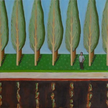 Peinture intitulée "Peupleraie" par Pascal Buffard, Œuvre d'art originale, Huile