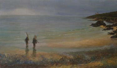 Painting titled "Les pêcheurs à Plog…" by Nicole Hittema-Martineau, Original Artwork, Oil