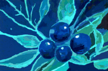 Schilderij getiteld "Blueberries" door Carolyn   A. Debnam, Origineel Kunstwerk, Acryl Gemonteerd op Frame voor houten branc…