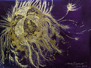Peinture intitulée "Méduse dorée I" par Mona Bessaa, Œuvre d'art originale, Huile