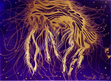 Peinture intitulée "Méduse dorée II" par Mona Bessaa, Œuvre d'art originale, Huile