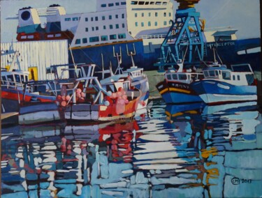 Les coquilliers dans le port de Brest à l'acrylique Peinture intitulée "Les coquilliers dan…" par Claude Marchalot, Œuvre d'art originale, Huile