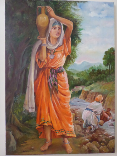Painting titled "Scène quotidienne d…" by Hassina Bouglam, Original Artwork, Oil