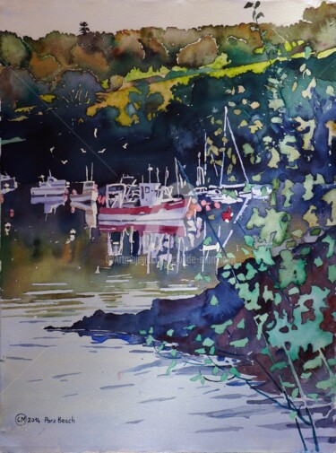 Logonna Daoulas, Porz beach Painting titled "Logonna Daoulas, Po…" by Claude Marchalot, Original Artwork, Watercolor