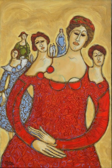 HISTOIRE DE FEMMES Painting titled "HISTOIRE DE FEMMES" by Martine Tremblay Artiste Peintre, Original Artwork, Oil Mounted on Wood Stretcher fr…