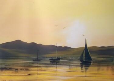Peinture intitulée "sunset-yachts.jpg" par Cathal O Malley, Œuvre d'art originale, Huile