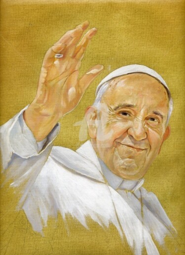 Pittura intitolato "papa Francesco "rit…" da Cosimo Amedeo Eliodoro, Opera d'arte originale, Olio