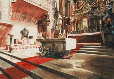 Peinture intitulée "Choeur - fragment,…" par Paul Dmoch, Œuvre d'art originale, Aquarelle