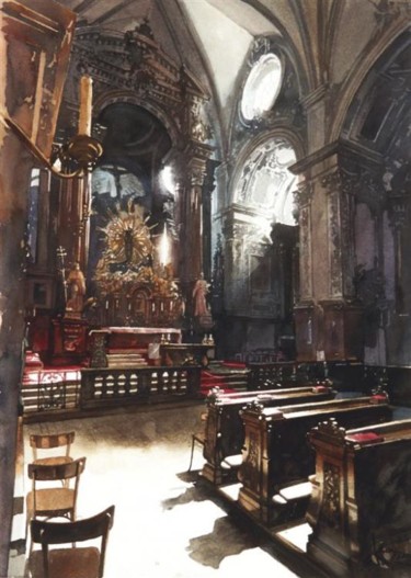 Peinture intitulée "Nef - fragment, Fra…" par Paul Dmoch, Œuvre d'art originale, Aquarelle