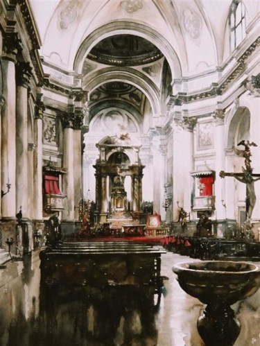 Peinture intitulée "Intérieur, Santa Ma…" par Paul Dmoch, Œuvre d'art originale, Aquarelle