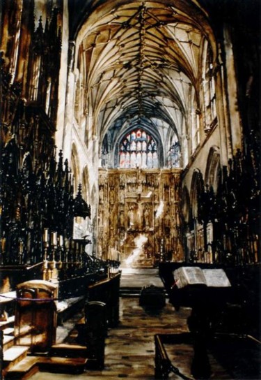 Painting titled "Choeur, Cathédrale…" by Paul Dmoch, Original Artwork, Watercolor