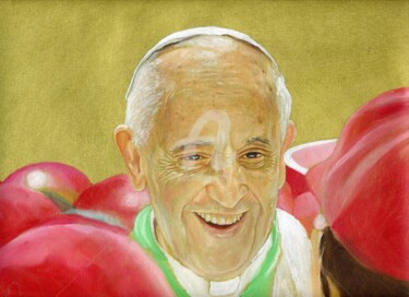 Pittura intitolato "Papa Francesco "Tra…" da Cosimo Amedeo Eliodoro, Opera d'arte originale, Olio