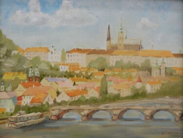 Painting titled "Вид на Пражский Гра…" by Nina Silaeva, Original Artwork, Oil