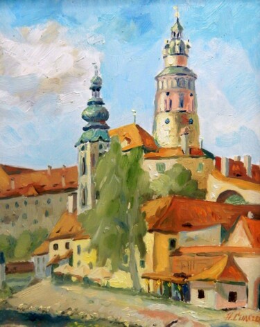 Painting titled "Чешский Крумлов Ces…" by Nina Silaeva, Original Artwork, Oil