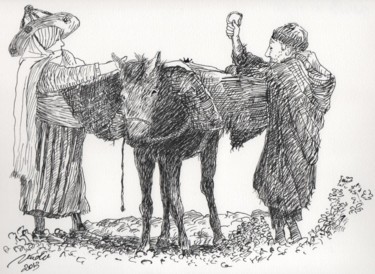 Dessin intitulée "Villageois Marocain…" par Abdellatif Zeraidi Bd Lltyf Lzrydy, Œuvre d'art originale, Autre