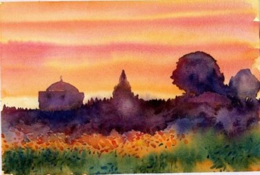 Peinture intitulée "Crépuscule sur Mara…" par Abdellatif Zeraidi Bd Lltyf Lzrydy, Œuvre d'art originale, Huile