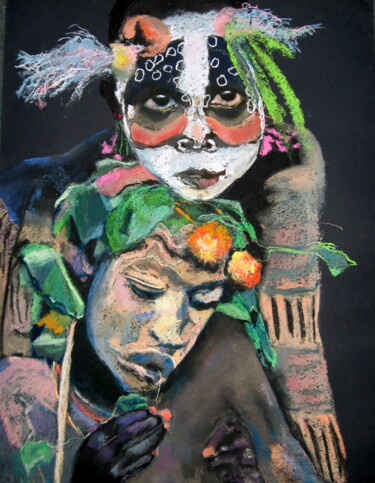 Peinture intitulée "Deux enfants de la…" par Rosemay Dahan, Œuvre d'art originale, Pastel