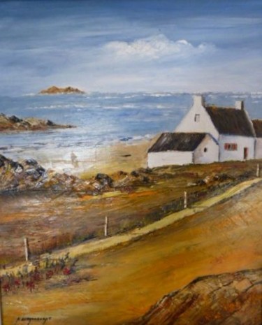 Peinture intitulée "Maison au bord de l…" par André Kermorvant, Œuvre d'art originale, Huile