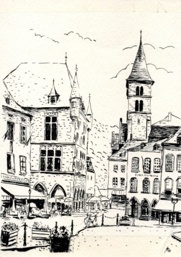 Dessin intitulée "La place du marché…" par Abdellatif Zeraidi Bd Lltyf Lzrydy, Œuvre d'art originale, Autre