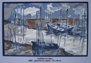 Peinture intitulée "Huitrière en bleu" par Ioana, Œuvre d'art originale, Gouache