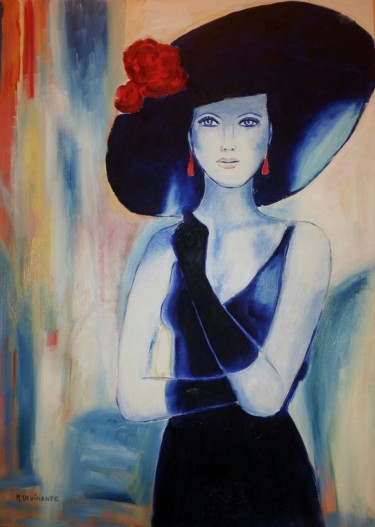 DAME A LA CAPELINE Peinture intitulée "DAME A LA CAPELINE" par Michele Devinante, Œuvre d'art originale, Huile
