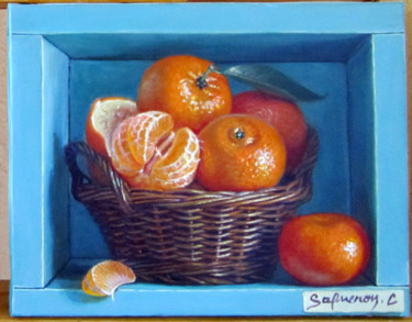 corbeille de mandarines Peinture intitulée "corbeille de mandar…" par Catherine Salmeron, Œuvre d'art originale, Huile