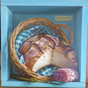 Le saucisson Peinture intitulée "Le saucisson" par Catherine Salmeron, Œuvre d'art originale, Huile Monté sur Châssis en bois