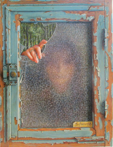 Derrière la fenetre Peinture intitulée "Derrière la fenetre" par Catherine Salmeron, Œuvre d'art originale, Huile
