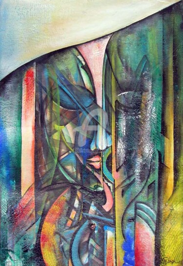 Abstract Face VI Painting titled "Abstract Face VI" by M. Singh, Original Artwork, Oil