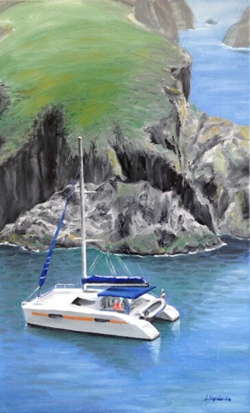 Peinture intitulée "Au mouillage" par Jacques Lajoinie, Œuvre d'art originale, Huile