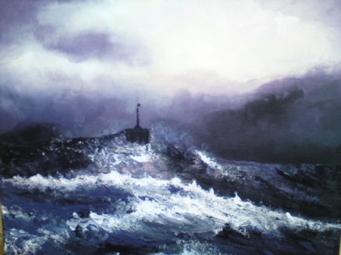 Peinture intitulée "Tempête sur la Côte" par Claudine Viégas, Œuvre d'art originale, Huile