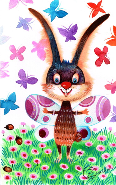 Peinture intitulée "lapin" par Oxana Zaika, Œuvre d'art originale, Huile