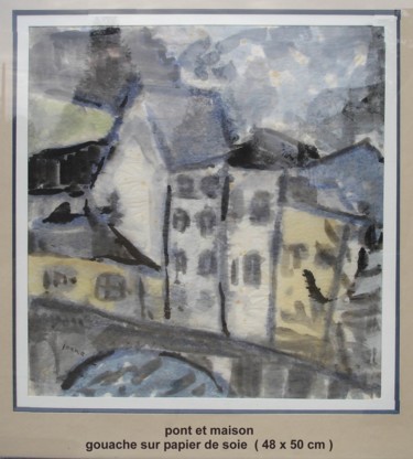 Peinture intitulée "pont et maisons" par Ioana, Œuvre d'art originale, Huile