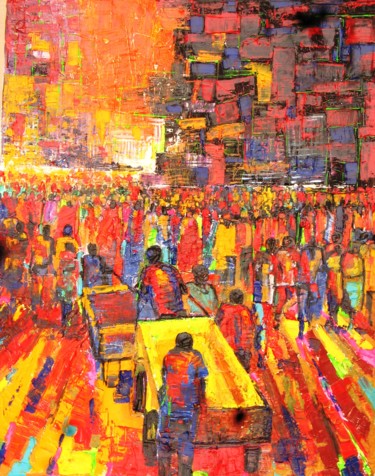 Truck pusher Painting titled "Truck pusher" by Benedict Adedipe, Original Artwork, Oil