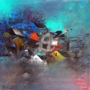Abstract City 2014 Painting titled "Abstract City 2014" by M. Singh, Original Artwork, Oil