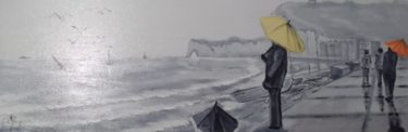 Peinture intitulée "etretat sous la plu…" par Jean Pierre Goasdoue, Œuvre d'art originale, Huile