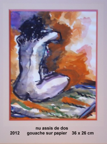 Peinture intitulée "nu assis de dos" par Ioana, Œuvre d'art originale, Gouache