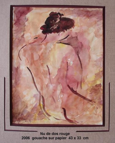 Nu de dos rouge Peinture intitulée "Nu de dos rouge" par Ioana, Œuvre d'art originale, Gouache
