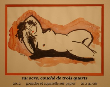 nu ocre, couché de trois quarts Peinture intitulée "nu ocre, couché de…" par Ioana, Œuvre d'art originale, Huile
