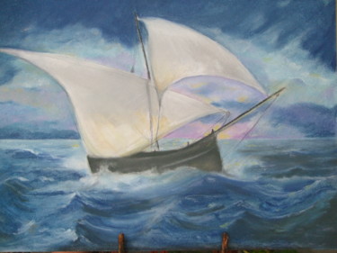 Drawing titled "Brod i more/ A Boat…" by Branka Mattenheim, Original Artwork, Pastel