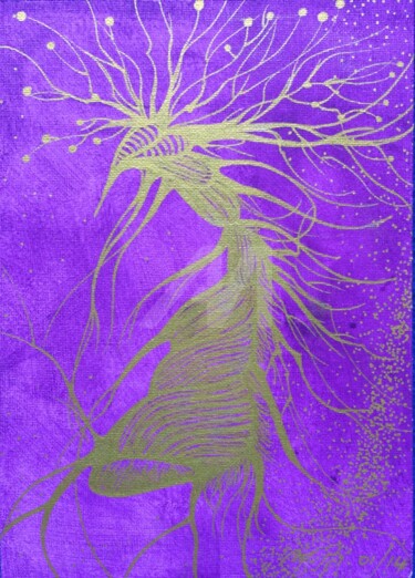 Peinture intitulée "Micro organisme doré" par Mona Bessaa, Œuvre d'art originale, Acrylique