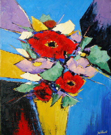 Peinture intitulée "Le-vase-jaune" par Francis Jalibert, Œuvre d'art originale, Huile Monté sur Châssis en bois