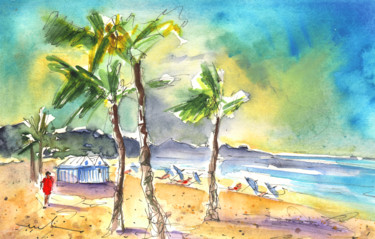Las Canteras Beach in Las Palmas de Gran Canaria 绘画 标题为“Las Canteras Beach…” 由Miki De Goodaboom, 原创艺术品, 水粉