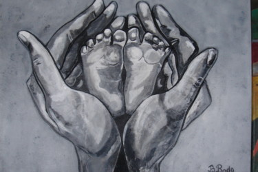 Schilderij getiteld "les petits petons" door Brigitte Bodo, Origineel Kunstwerk, Olie