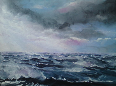 Peinture intitulée "tempête sur Ars Men" par Claudine Viégas, Œuvre d'art originale, Huile