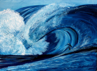 Peinture intitulée ""Bombes à Teahupoo" par Jean Parraud, Œuvre d'art originale, Huile