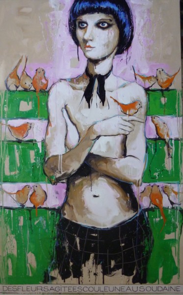 Peinture intitulée "des fleurs agitées…" par Catherine Cornec, Œuvre d'art originale, Autre